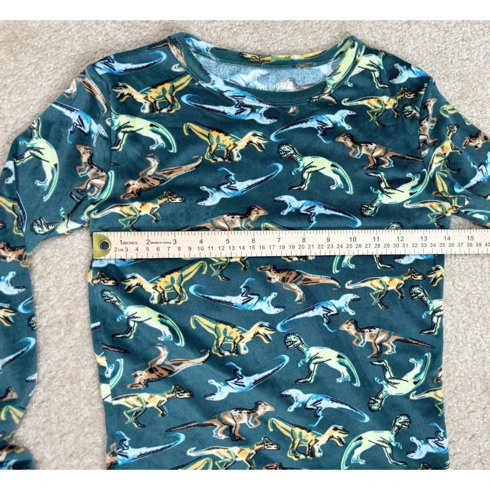 Cat & Jack Dinosaur Pattern Pajama Set Size 12 Green